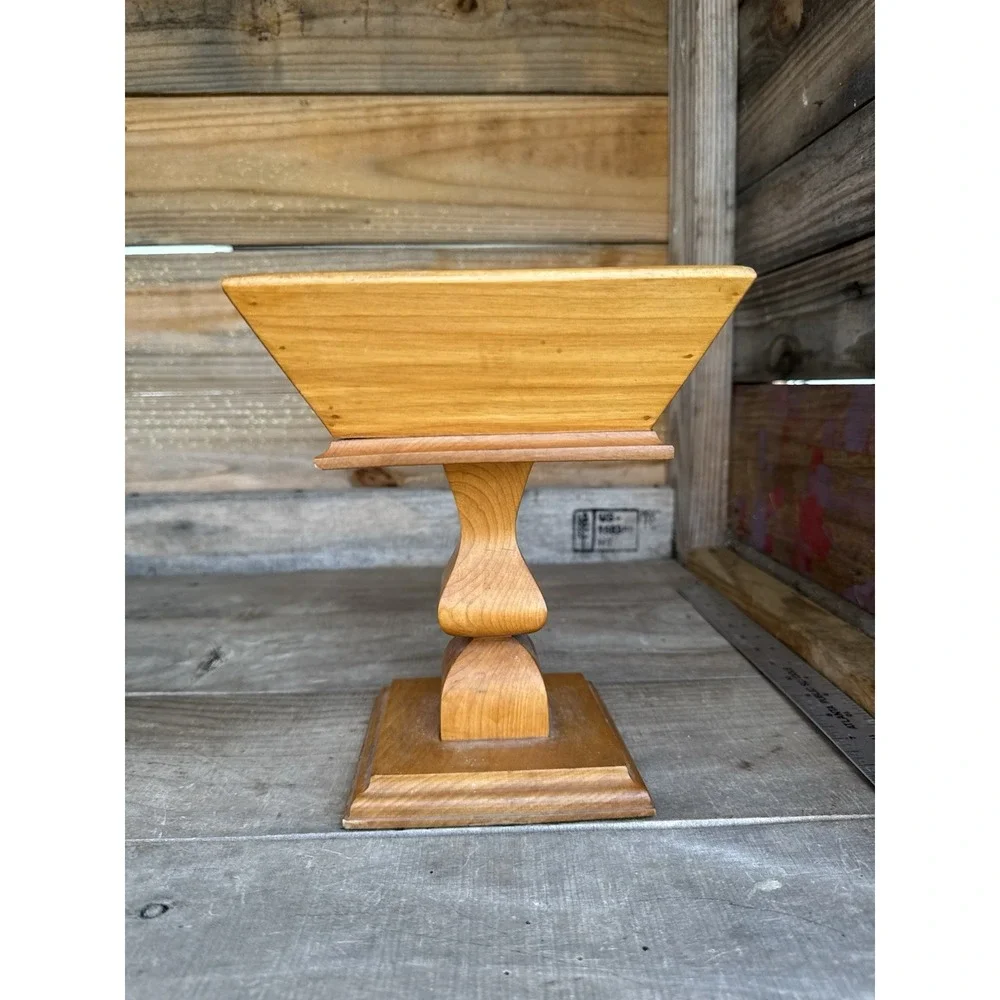 Vintage Wooden Pedestal Bowl Centerpiece MCM Square‎ Fruit Bowl /Candy Dish